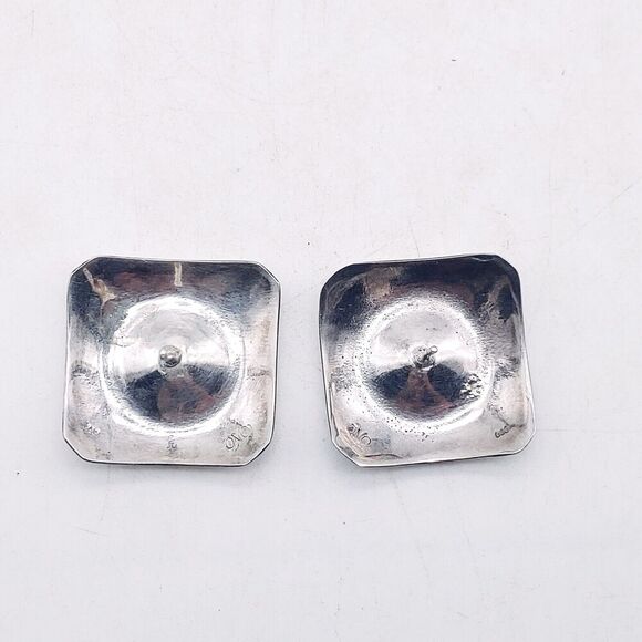 Ono 930 Sterling Silver Stamped Square 1" Stud Deco Modernist Earrings - Picture 6 of 11